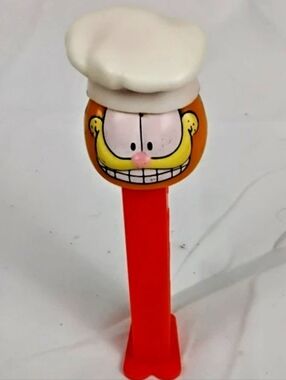 Vintage Garfield Chef PEZ Dispenser White Hat Orange Red Stem